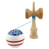Kendama X CHICANOS Originala, Profesionala, Vivimall, Big Cups V2, Super Sticky cu Cupe Mari, Rulment Metalic, din lemn 18 cm, Ata 55 cm, Albastru/Alb - vivimall.ro