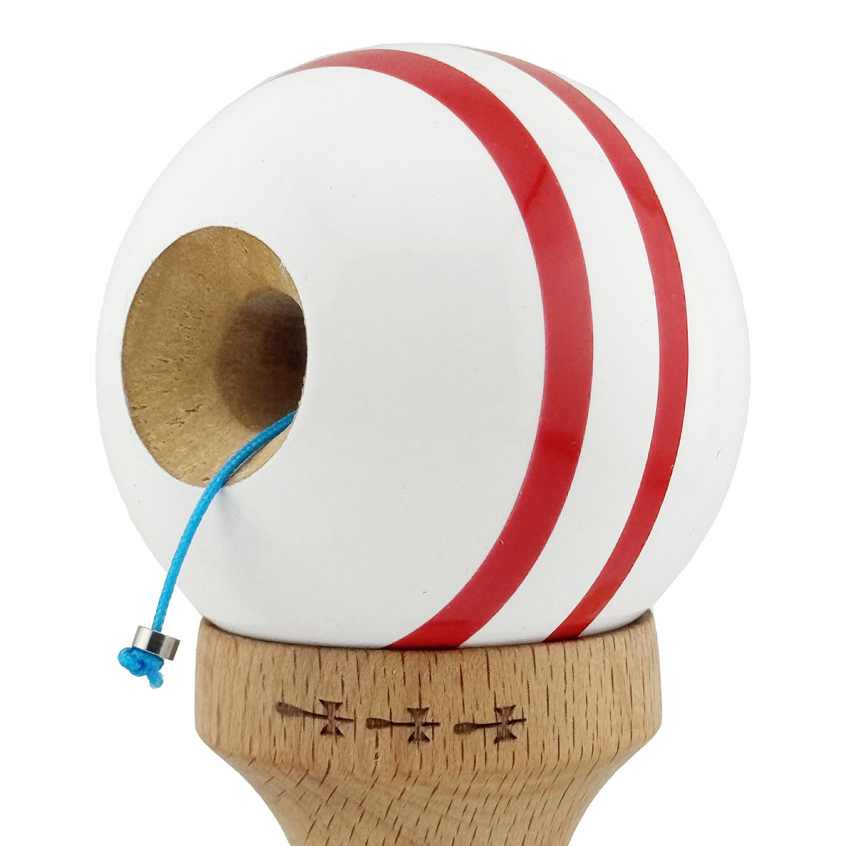 Kendama X CHICANOS Originala, Profesionala, Vivimall, Big Cups V2, Super Sticky cu Cupe Mari, Rulment Metalic, din lemn 18 cm, Ata 55 cm, Albastru/Alb - vivimall.ro