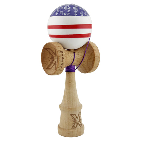 Kendama X CHICANOS Originala, Profesionala, Vivimall, Big Cups V2, Super Sticky cu Cupe Mari, Rulment Metalic, din lemn 18 cm, Ata 55 cm, Violet/Alb - vivimall.ro