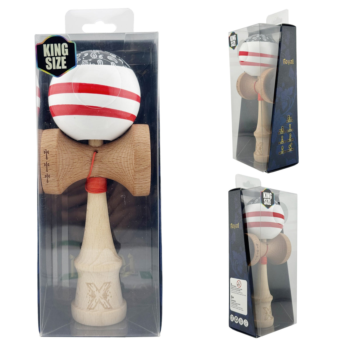 Kendama X CHICANOS Originala, Profesionala, Vivimall, Big Cups V2, Super Sticky cu Cupe Mari, Rulment Metalic, din lemn 18 cm, Ata 55 cm, Negru/Alb - vivimall.ro