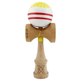 Kendama X CHICANOS Originala, Profesionala, Vivimall, Big Cups V2, Super Sticky cu Cupe Mari, Rulment Metalic, din lemn 18 cm, Ata 55 cm, Auriu/Alb - vivimall.ro