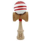 Kendama X CHICANOS Originala, Profesionala, Flippy, Big Cups V2, Super Sticky cu Cupe Mari, Rulment Metalic, din lemn 18 cm, Ata 55 cm, Rosu/Alb - vivimall.ro