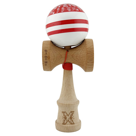 Kendama X CHICANOS Originala, Profesionala, Vivimall, Big Cups V2, Super Sticky cu Cupe Mari, Rulment Metalic, din lemn 18 cm, Ata 55 cm, Rosu/Alb - vivimall.ro