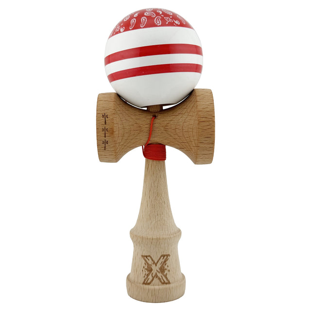 Kendama X CHICANOS Originala, Profesionala, Vivimall, Big Cups V2, Super Sticky cu Cupe Mari, Rulment Metalic, din lemn 18 cm, Ata 55 cm, Rosu/Alb - vivimall.ro