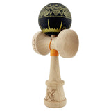 Kendama X Originala, Profesionala, Flippy, Legendary IMPERIAL, Super Sticky, Cupe Mari KING SIZE V3, Gaura in Baza, Rulment Metalic, din lemn 18 cm, Ata 62/65 cm, Negru/Auriu - vivimall.ro