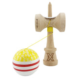 Kendama X Originala CHICANOS, Profesionala, Vivimall, Cupe Mari KING SIZE V3, Super Sticky, Gaura in Baza, Rulment Metalic, din lemn 18 cm, Ata 55 cm, Auriu/Alb - vivimall.ro