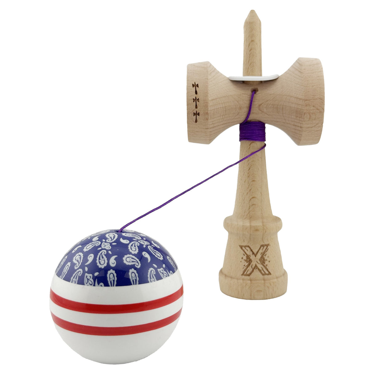 Kendama Originala X - Chicanos, Super Sticky, V3 King Size Cup, Gaura in Baza, Profesionala, Vivimall, din Lemn, 18 cm, Mov - vivimall.ro