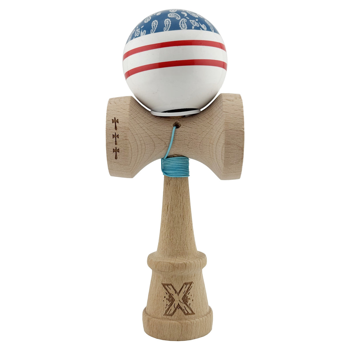 Kendama Originala X - Chicanos, Super Sticky, V3 King Size Cup, Gaura in Baza, Profesionala, Vivimall, din Lemn, 18 cm, Albastru - vivimall.ro
