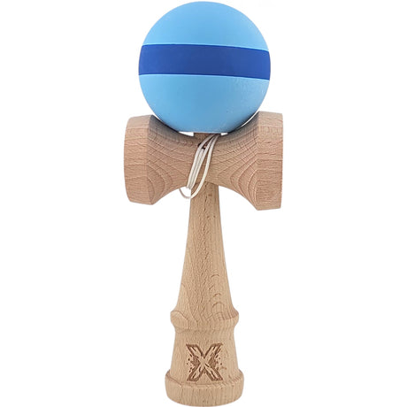 Kendama X Originala, Profesionala, Vivimall, 18 cm din Lemn, Model cu Dunga, Bleu/Albastru - vivimall.ro