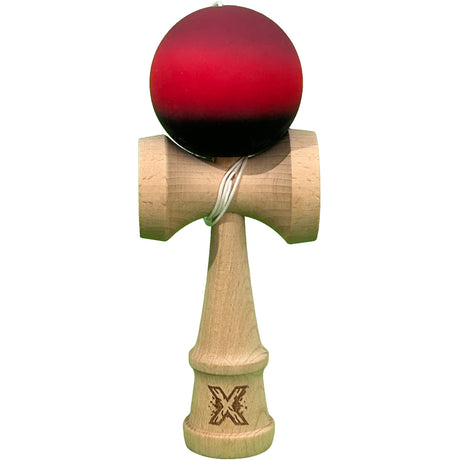 Jucarie Interactiva Kendama X Profesionala, Flippy, din Lemn cu Bila Cauciucata, 18 cm, Joc de Indemanare pentru Copii si Adulti, Gradient Mov/Rosu/Negru - vivimall.ro
