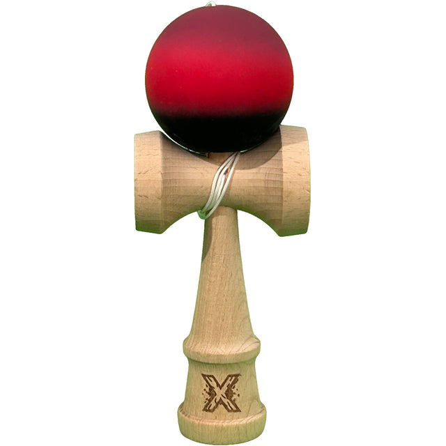 Jucarie Interactiva Kendama X Profesionala, Flippy, din Lemn cu Bila Cauciucata, 18 cm, Joc de Indemanare pentru Copii si Adulti, Gradient Mov/Rosu/Negru - vivimall.ro