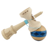 Kendama X Originala FREQUENCY, Profesionala, Vivimall, Cupe Mari KING SIZE V3, Super Sticky, Gaura in Baza, Rulment Metalic, din lemn 18 cm, Ata 55 cm, Albastru/Maro