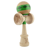 Kendama X Originala FREQUENCY, Profesionala, Vivimall, Cupe Mari KING SIZE V3, Super Sticky, Gaura in Baza, Rulment Metalic, din lemn 18 cm, Ata 55 cm, Verde/Maro