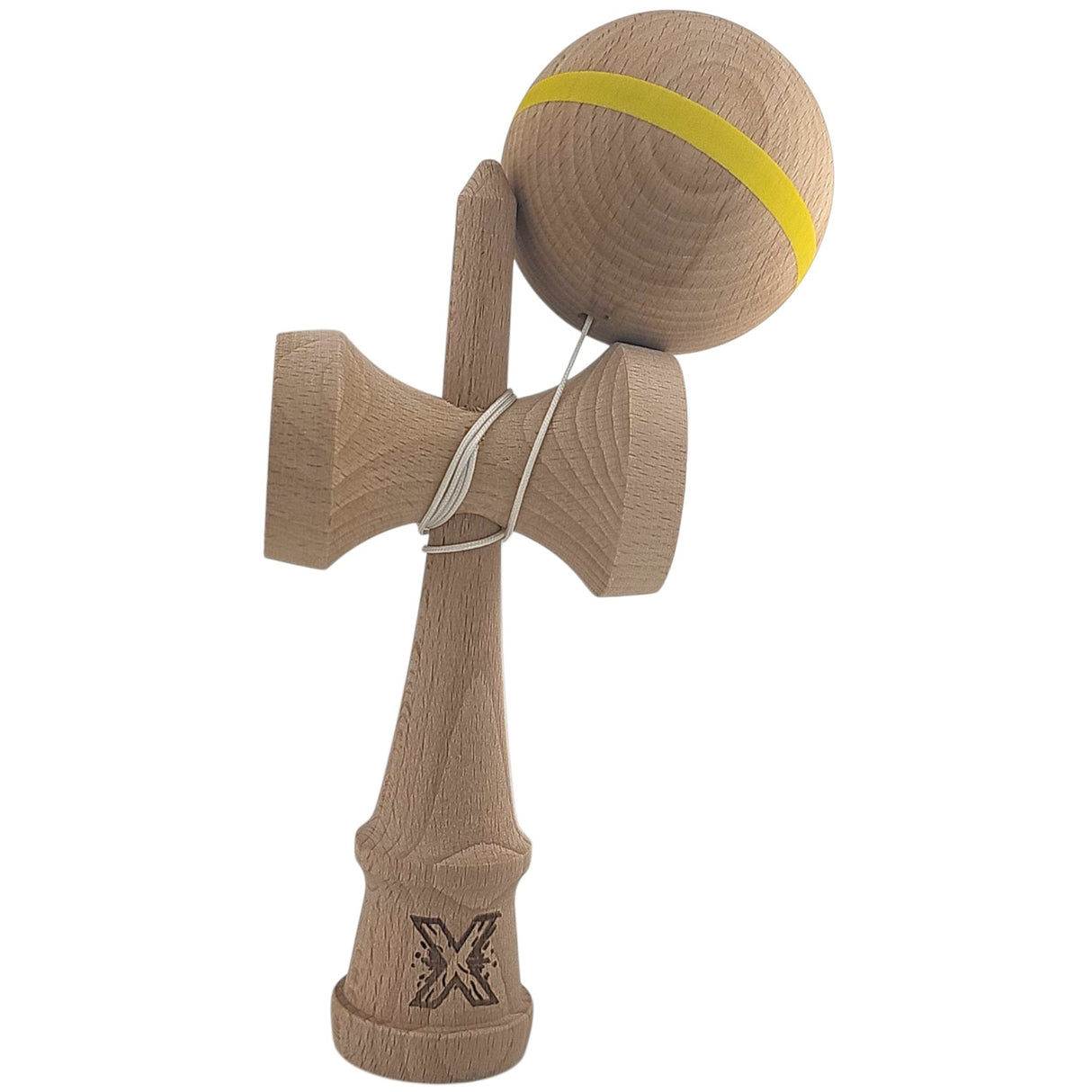 Kendama X Originală, Profesională, Flippy, din Lemn, 18 cm, cu Dunga, Galben, Lemn - vivimall.ro