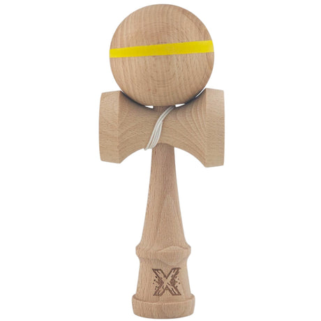 Kendama X Originală, Profesională, Flippy, din Lemn, 18 cm, cu Dunga, Galben, Lemn - vivimall.ro