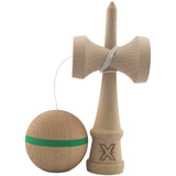 Kendama X Originală, Profesională, Vivimall, din Lemn,18 cm, Model cu Dunga Verde - vivimall.ro