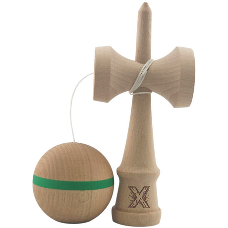 Kendama X Originală, Profesională, Flippy, din Lemn,18 cm, Model cu Dunga Verde - vivimall.ro