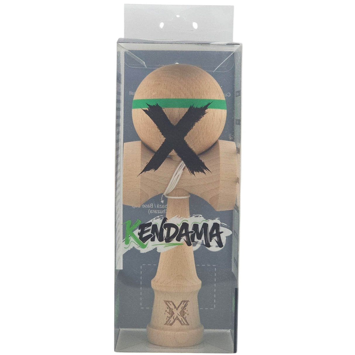 Kendama X Originală, Profesională, Flippy, din Lemn,18 cm, Model cu Dunga Verde - vivimall.ro