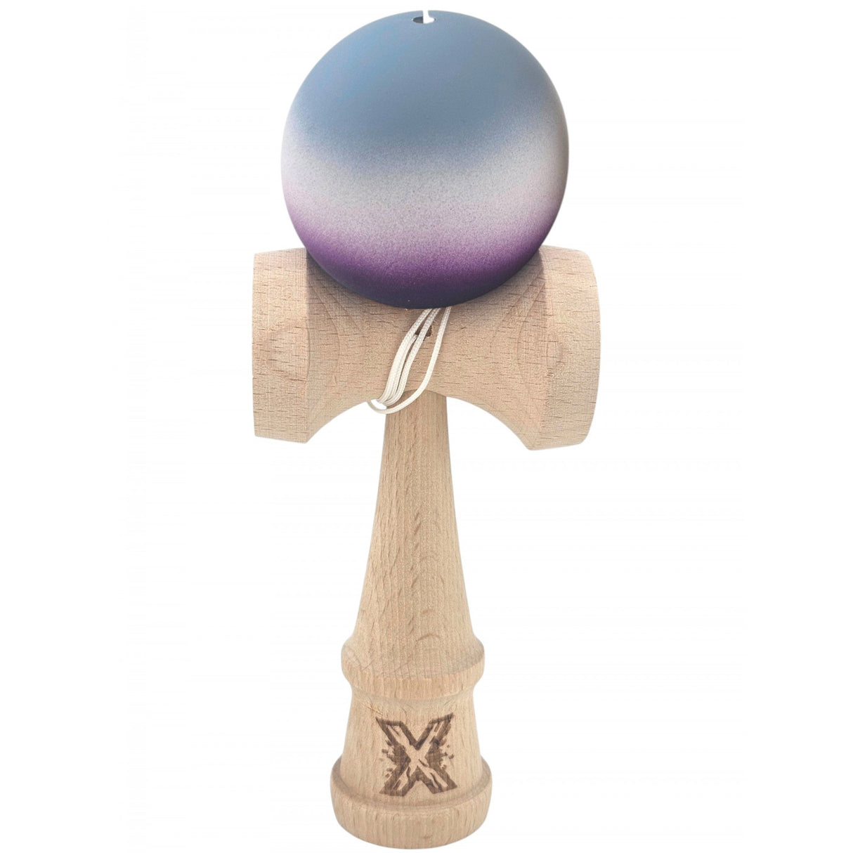 Kendama X Originala, Profesionala, Flippy, Rubber Grip, din Lemn, 18 cm, Gri/Alb/Mov - vivimall.ro