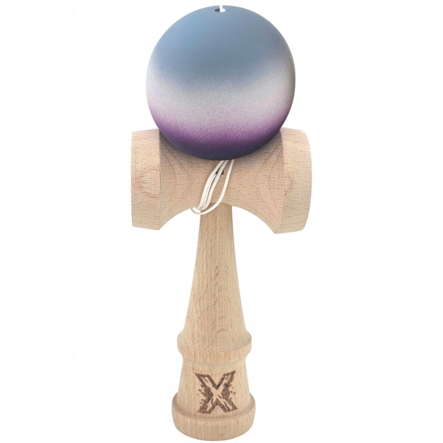 Kendama X Originala, Profesionala, Flippy, Rubber Grip, din Lemn, 18 cm, Gri/Alb/Mov - vivimall.ro
