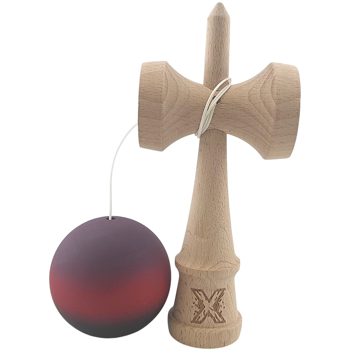 Kendama X Originala, Profesionala, Vivimall, 18 cm, din Lemn, Rubber Grip, Mov/Rosu/Negru - vivimall.ro