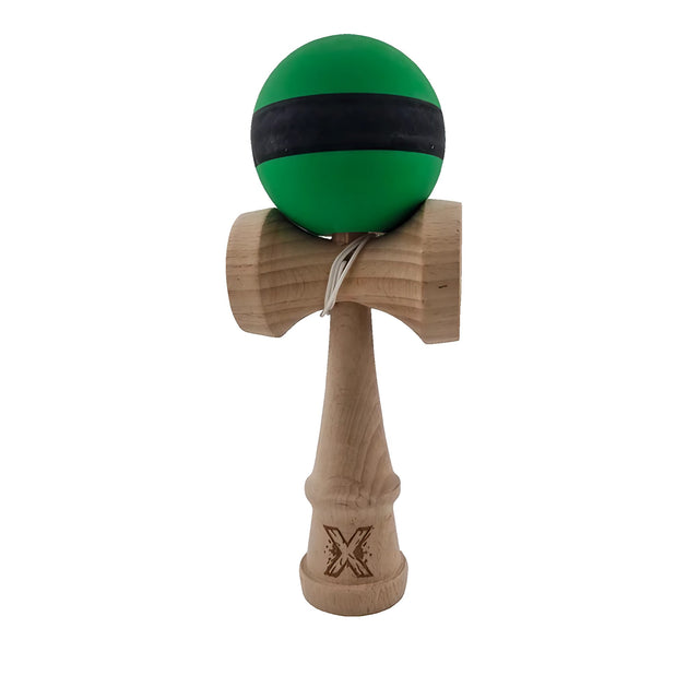 Kendama X Originala, Profesionala, Vivimall, 18 cm, din Lemn, Rubber Grip, Negru/Verde - vivimall.ro