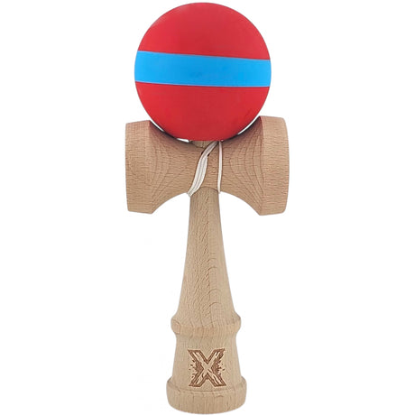 Kendama X Originala, Profesionala, Vivimall, 18 cm, din Lemn, Rubber Grip, Rosu/Albastru - vivimall.ro
