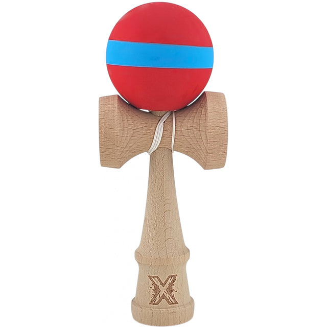 Kendama X Originala, Profesionala, Vivimall, 18 cm, din Lemn, Rubber Grip, Rosu/Albastru - vivimall.ro