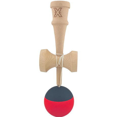 Kendama X Originala, Profesionala, Vivimall, 18 cm, din Lemn, Rubber Grip, Rosu/Negru - vivimall.ro