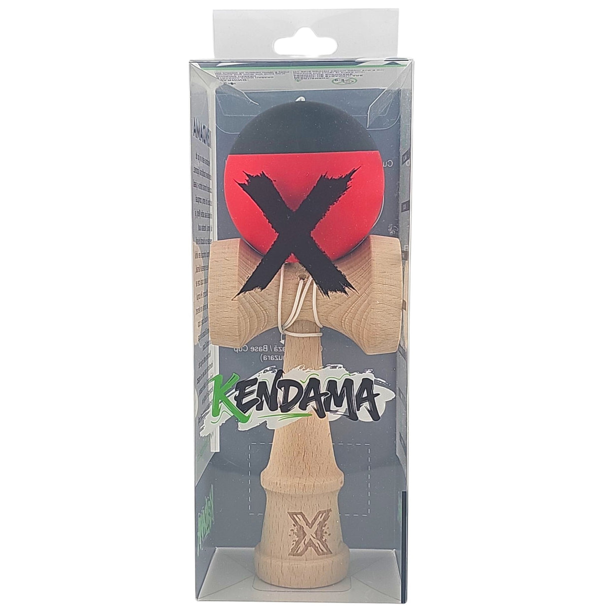Kendama X Original, професионална, 18 см дървена, гумена дръжка, червена/черна