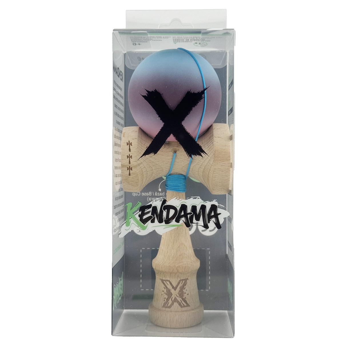 Kendama X Originala, Profesionala, Flippy, Big Cups V2, Rubber Grip cu Cupe Mari, Rulment Metalic cu Ata 55 cm,-Gradient Albastru/Mov/Roz - vivimall.ro