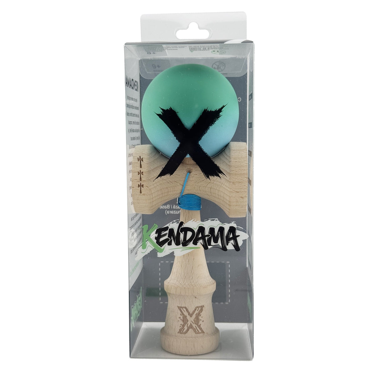 Kendama X Originala, Profesionala, Flippy, Big Cups V2, Rubber Grip cu Cupe Mari, Rulment Metalic cu Ata 55 cm,-Verde/Albastru - vivimall.ro