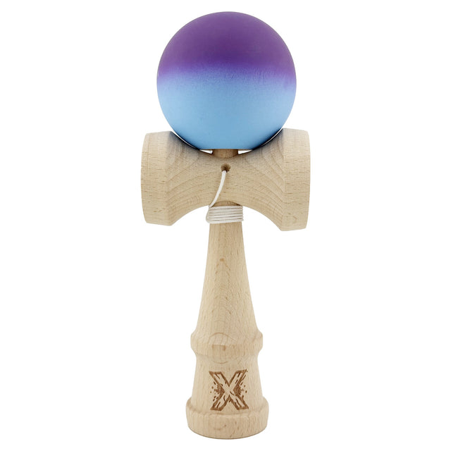 Kendama X Originala, Profesionala, Vivimall, Big Cups V2, Rubber Grip cu Cupe Mari, Rulment Metalic cu Ata 55 cm, Gradient  Mov/ Albastru - vivimall.ro