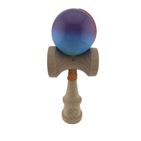 Kendama X Originala, Profesionala, Flippy, Big Cups V2, Rubber Grip cu Cupe Mari, Rulment Metalic cu Ata 55 cm, Gradient  Mov/ Albastru - vivimall.ro