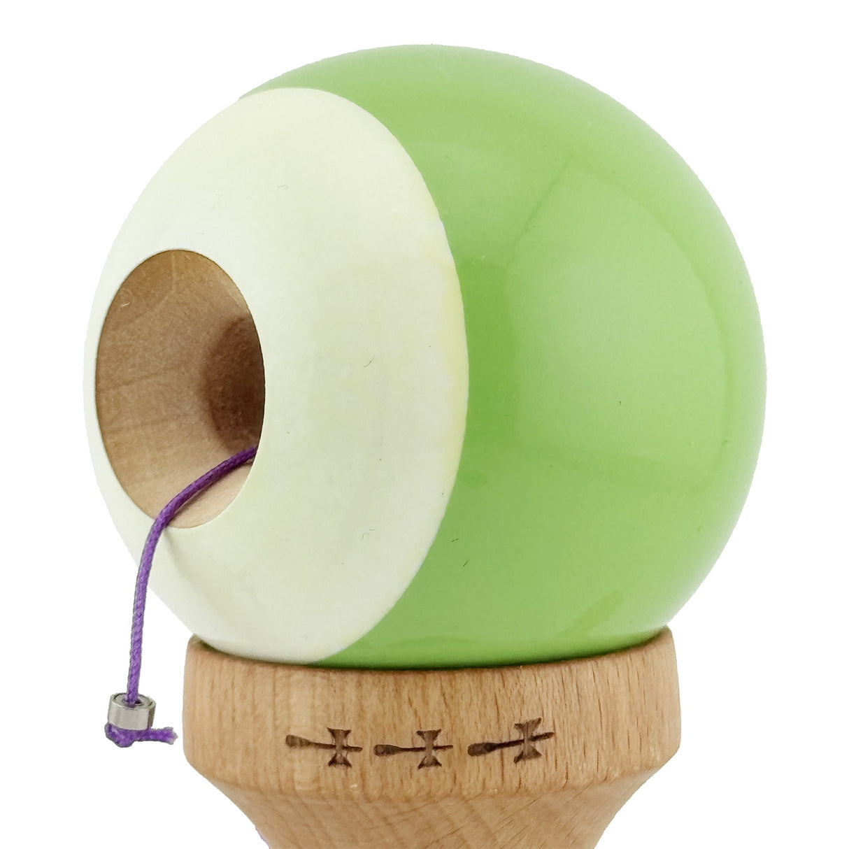 Kendama X Originala, Profesionala, Vivimall, Big Cups V2, Super Sticky cu Cupe Mari, din lemn 18 cm, Rulment Metalic cu Ata 55 cm, Verde deschis/Alb - vivimall.ro