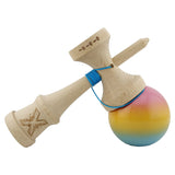 Kendama X Originala, Profesionala, Vivimall, Big Cups V2, Super Sticky, Rulment Metalic cu Ata 55 cm, Roz/Galben/Albastru - vivimall.ro