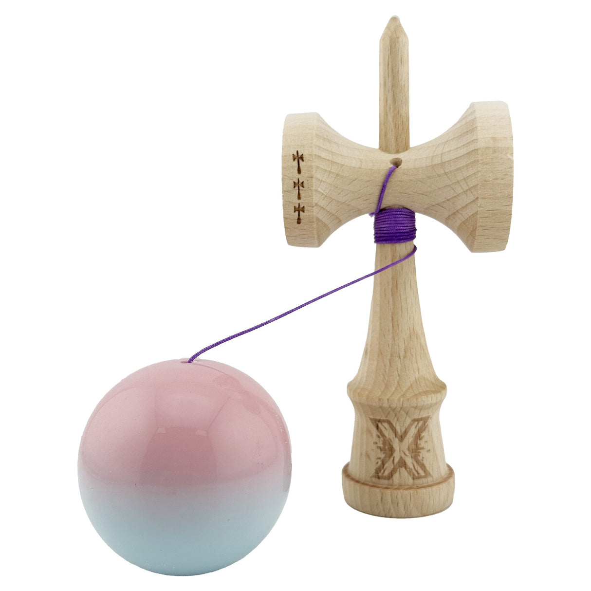 Kendama X Originala, Profesionala, Vivimall, Big Cups V2, Super Sticky Cupe Mari, Rulment Metalic cu Ata 55 cm,Roz/Verde - vivimall.ro