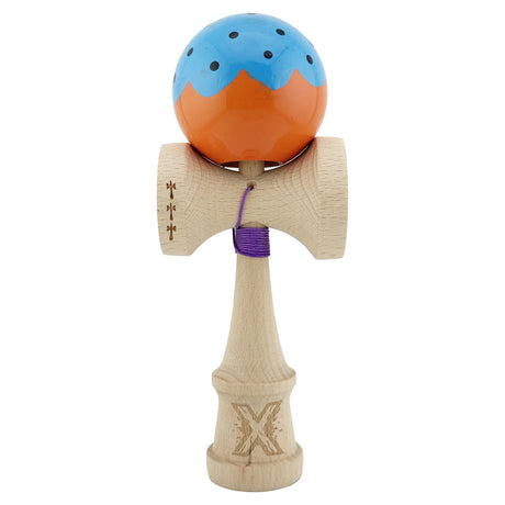 Kendama X Originala, Profesionala, Vivimall, Big Cups V2, Super Sticky, Rulment Metalic cu Ata 55 cm, Albastru/Portocaliu - vivimall.ro