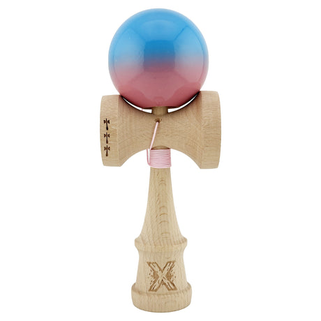 Kendama X Originala, Profesionala, Vivimall, Big Cups V2, Super Sticky, Rulment Metalic cu Ata 55 cm, Albastru/Roz - vivimall.ro