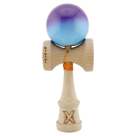 Kendama X Originala, Profesionala, Vivimall, Big Cups V2, Super Sticky, Rulment Metalic cu Ata 55 cm, Mov/Albastru - vivimall.ro