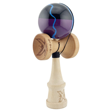 Kendama X Originala, Profesionala, Vivimall, Big Cups V2, Super Sticky cu Cupe Mari, Rulment Metalic, din lemn 18 cm, Ata 55 cm, Negru/Mov