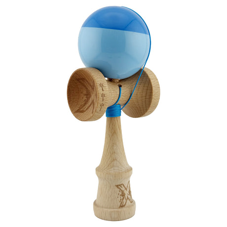 Kendama X Originala, Profesionala, Flippy, Big Cups V2, Super Sticky cu Cupe Mari, Rulment Metalic, din lemn 18 cm, Ata 55 cm, Albastru/Bleu
