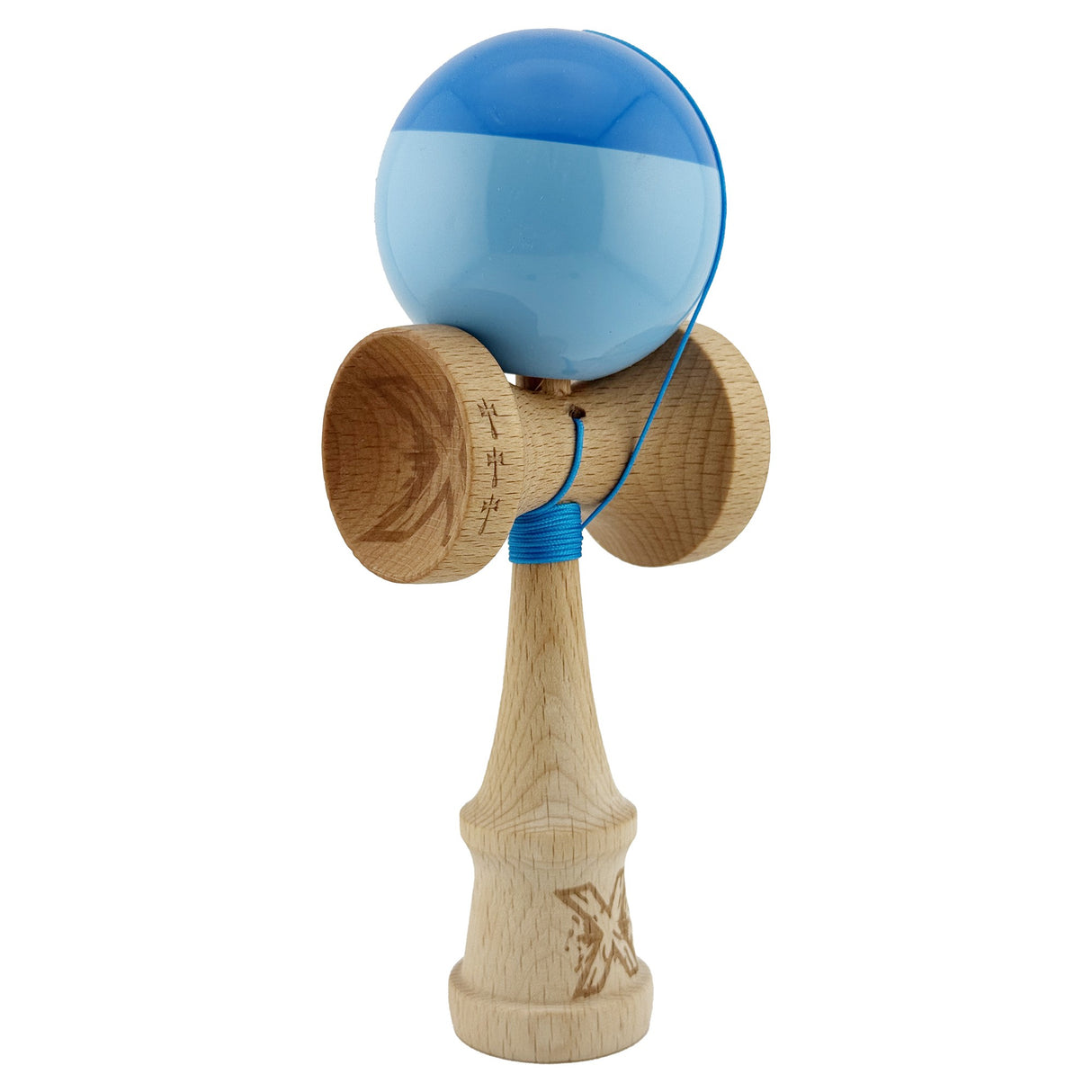 Kendama X Originala, Profesionala, Vivimall, Big Cups V2, Super Sticky cu Cupe Mari, Rulment Metalic, din lemn 18 cm, Ata 55 cm, Albastru/Bleu - vivimall.ro