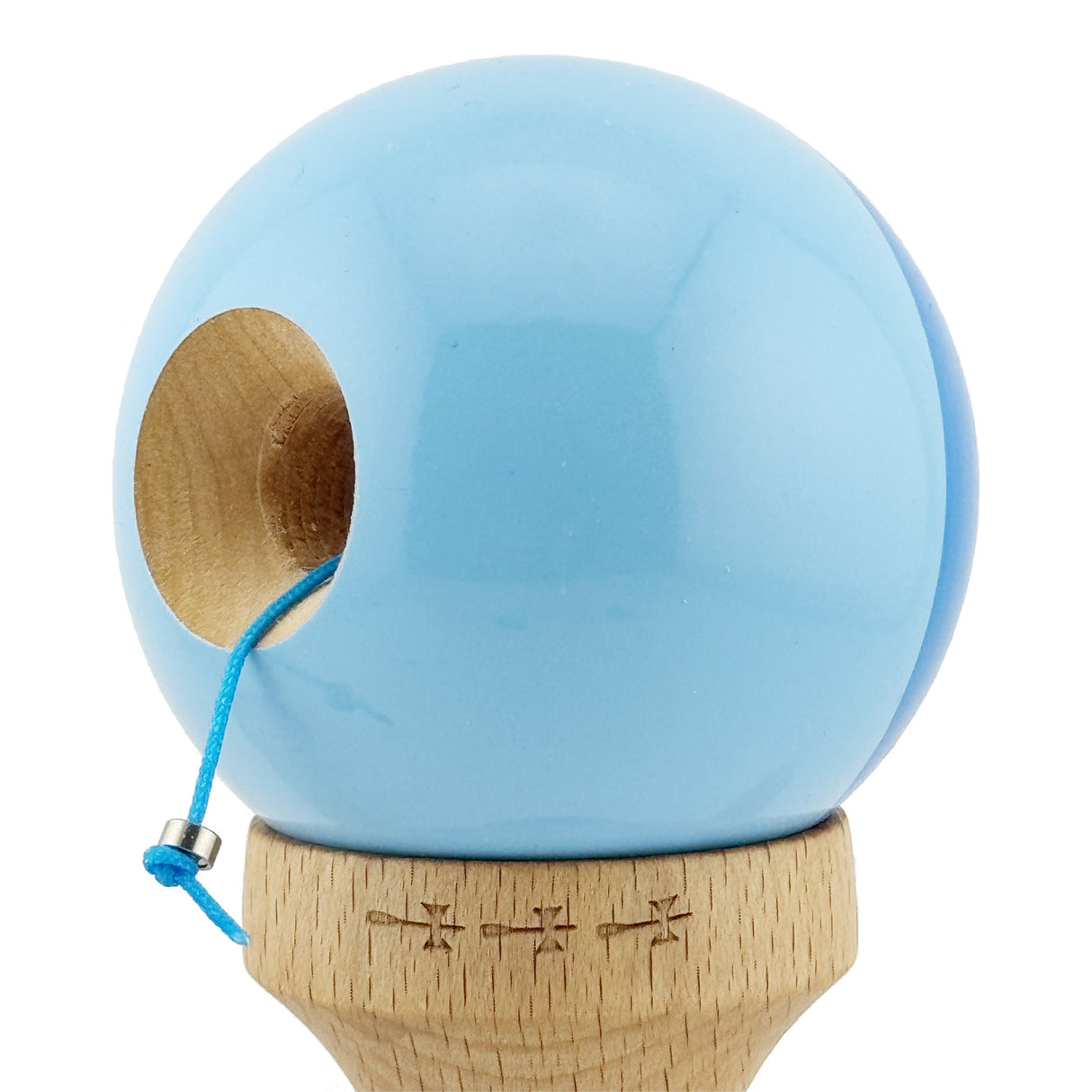 Kendama X Originala, Profesionala, Vivimall, Big Cups V2, Super Sticky cu Cupe Mari, Rulment Metalic, din lemn 18 cm, Ata 55 cm, Albastru/Bleu - vivimall.ro
