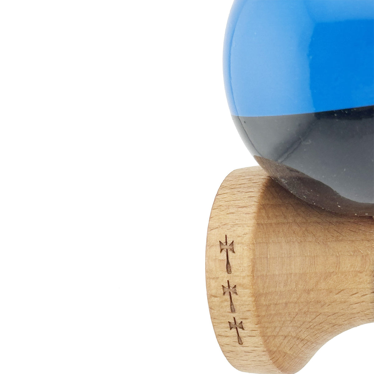 Kendama X Originala, Profesionala, Vivimall, Big Cups V2, Super Sticky cu Cupe Mari, Rulment Metalic, din lemn 18 cm, Ata 55 cm, Albastru/Negru - vivimall.ro
