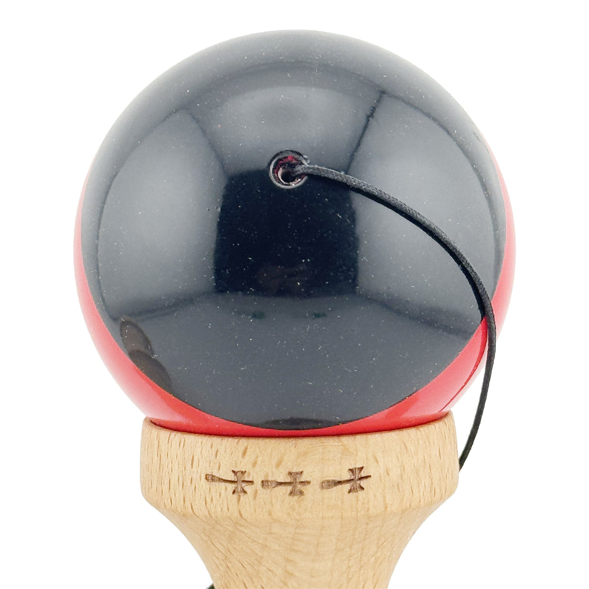 Kendama X Originala, Profesionala, Vivimall, Big Cups V2, Super Sticky cu Cupe Mari, Rulment Metalic, din lemn 18 cm, Ata 55 cm, Negru/Rosu