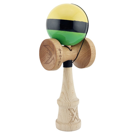 Kendama X Originala, Profesionala, Vivimall, Big Cups V2, Super Sticky, Rulment Metalic cu Ata 55 cm,  Galben/Negru/Verde - vivimall.ro