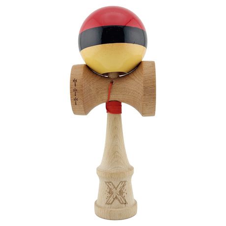 Kendama X Originala, Profesionala, Vivimall, Big Cups V2, Super Sticky, Rulment Metalic cu Ata 55 cm, rosu/negru/galben - vivimall.ro