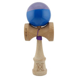 Kendama X Originala, Profesionala, Flippy, Big Cups V2, Super Sticky cu Cupe Mari, Rulment Metalic, din lemn 18 cm, Ata 55 cm, Mov/Albastru