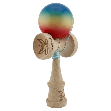 Kendama X Originala, Profesionala, Flippy, Big Cups V2, Super Sticky Cupe Mari, Rulment Metalic cu Ata 55 cm, Rosu/Galben/Albastru - vivimall.ro
